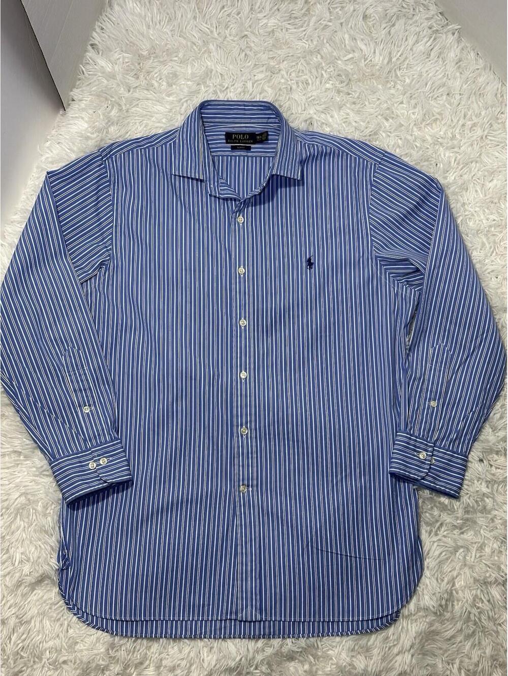 Polo Ralph Lauren Men’s Slim Fit Striped Dress Shirt Blue White 16.5 32/33